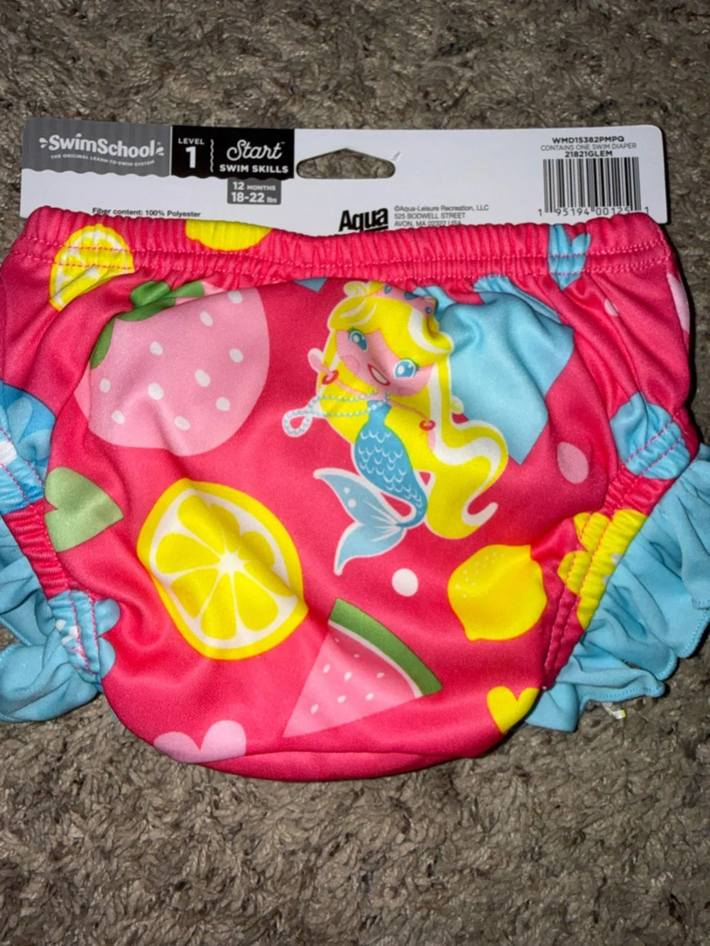 Aqua Pink Swim Diaper with Light Blue Ruffle Trim